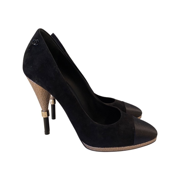 Chanel black suede & Satin Heels: LIKE NEW - Picture 5 of 7
